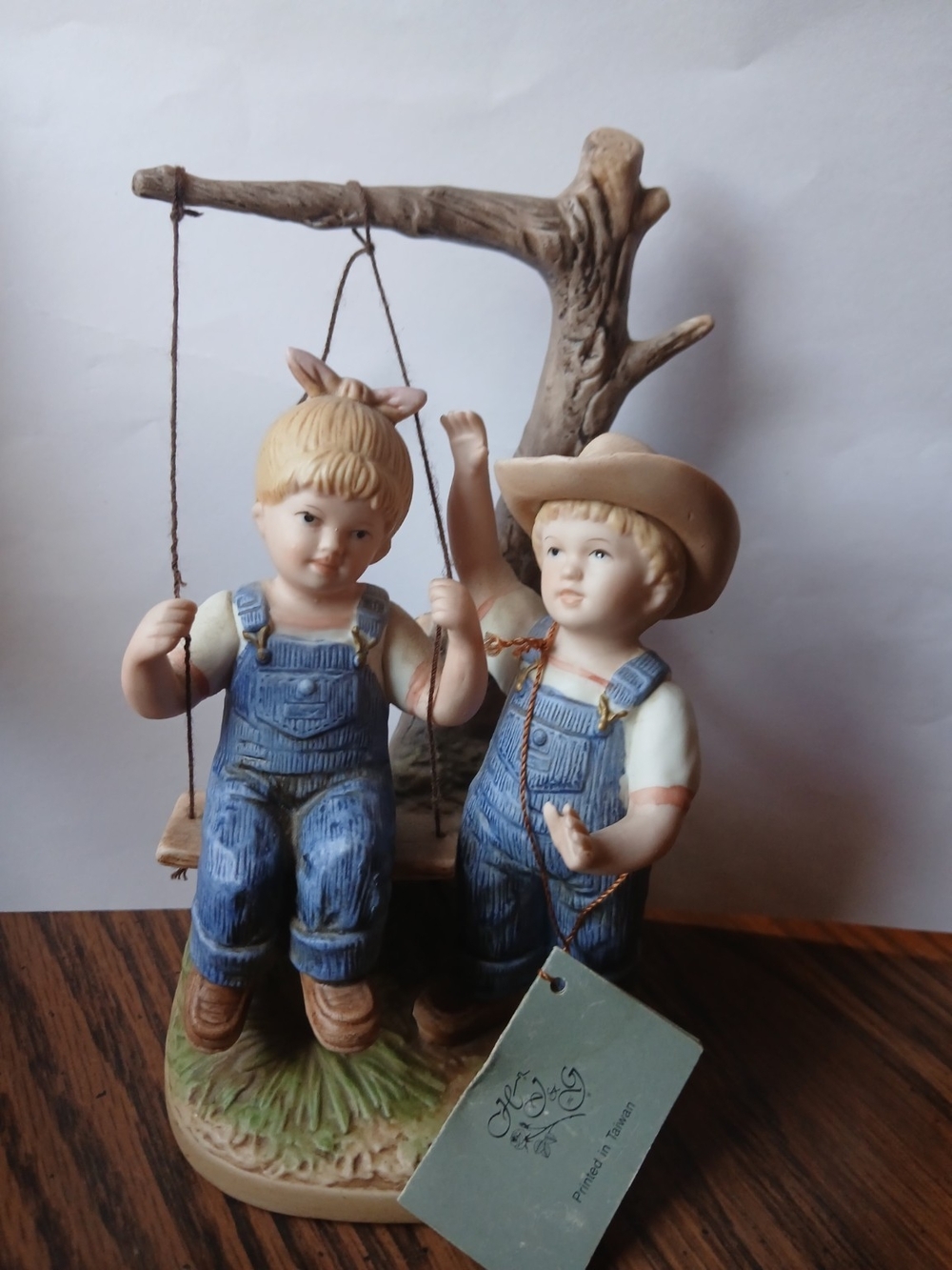 Vintage HOMCO Denim Days #8896 Kids on Tree Swing Figurine w/ Original Tag
